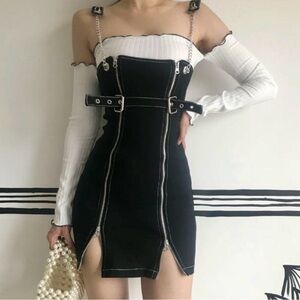 Chain Strap Zip Up Mini Dress